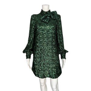 $650 NWOT Rebecca Vallance Green Gatsby Bow-Tie Sequinned Mini Dress siz…